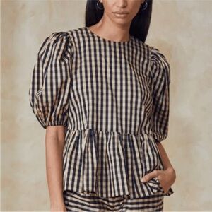 Hunter Bell Black and Tan Checkered Blouse